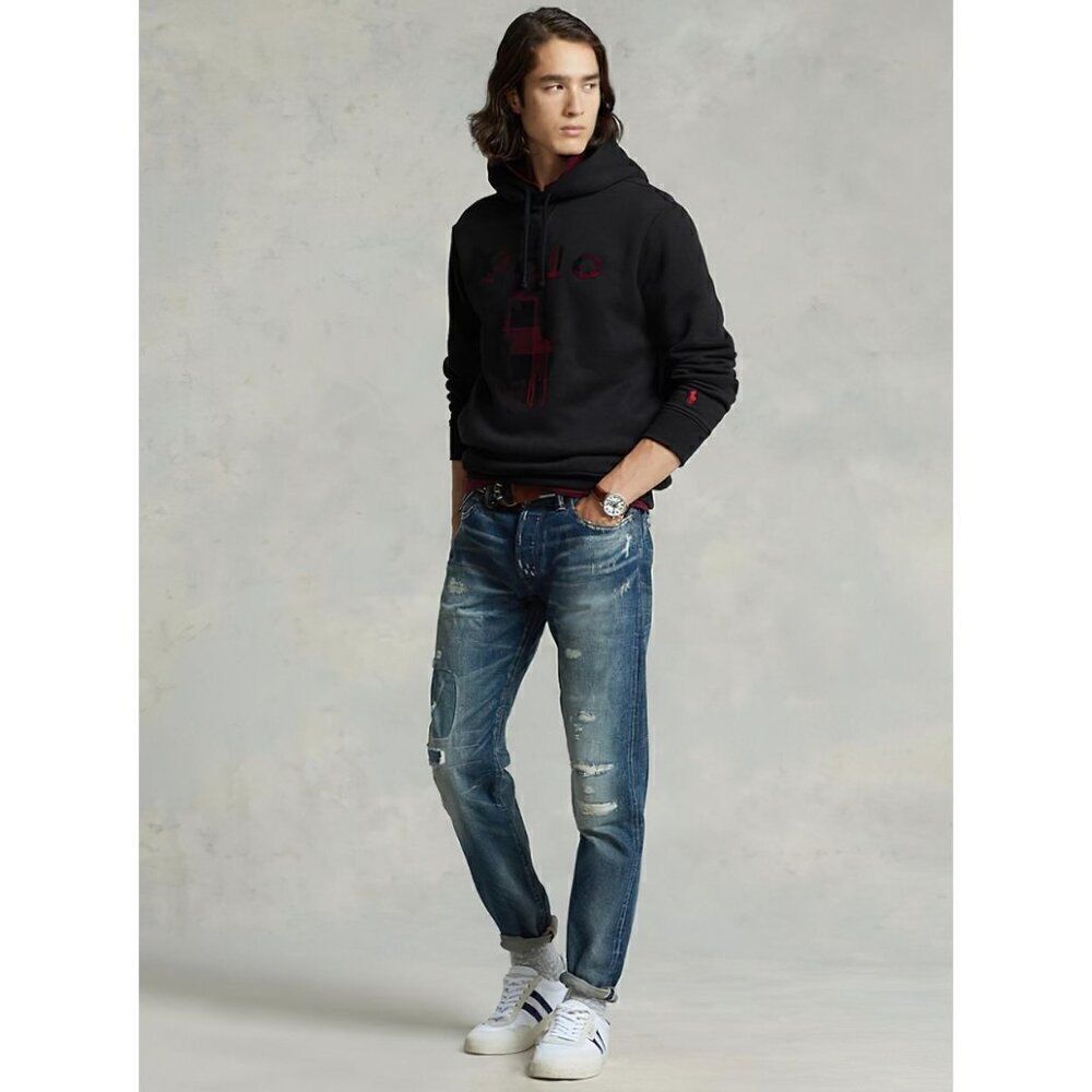 Polo Ralph Lauren Men's Slim Fit Checked Big Pony Logo Fleece Hoodie Black XL - Picture 3 of 15